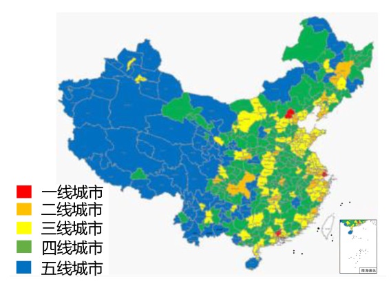 按城市等级划分的中国地图